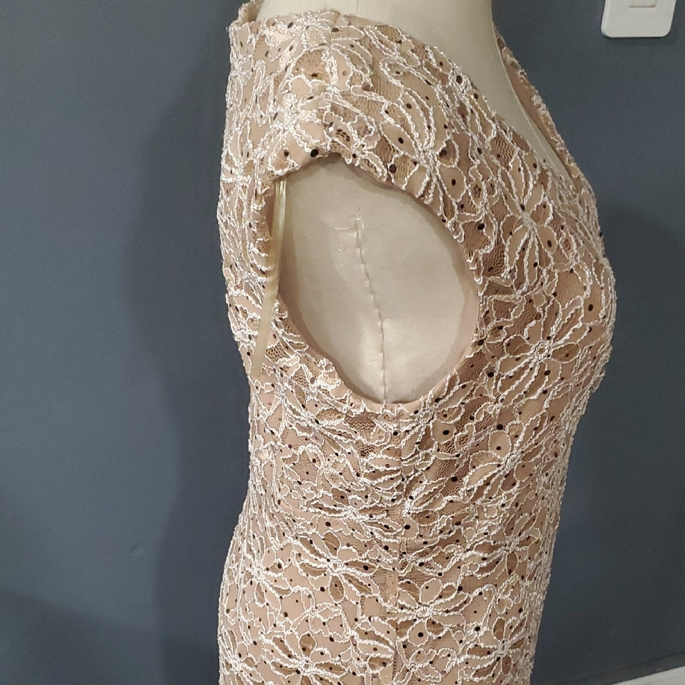 Connected Apparel Lace V-Neck Midi Dress - Cream - Picture 6 of 16
